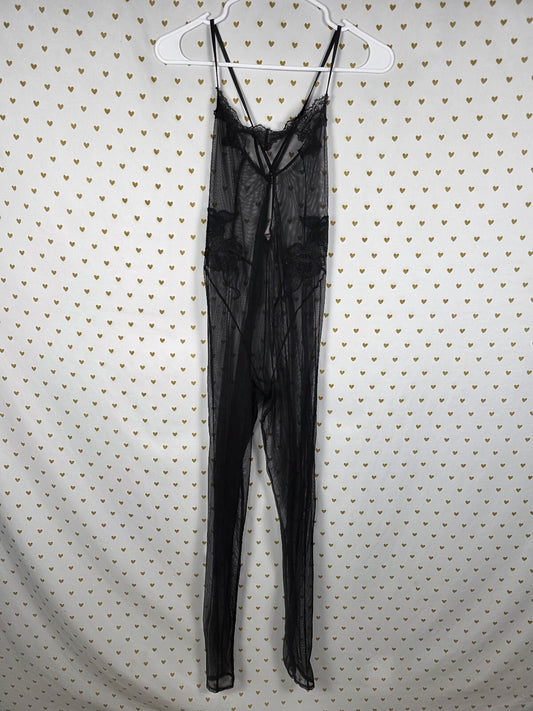 Victoria's Secret Very Sexy Black Sheer Lace Catsuit Jumpsuit S Rose