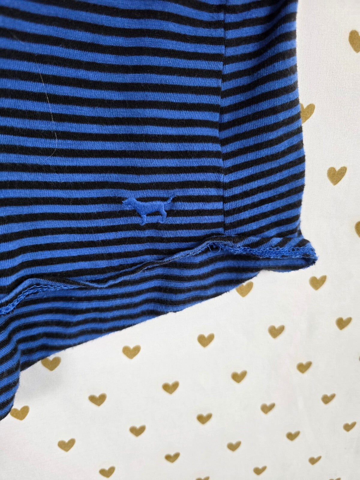 Victorias Secret PINK Vintage Blue striped Tank Top Embroidered Dog Medium