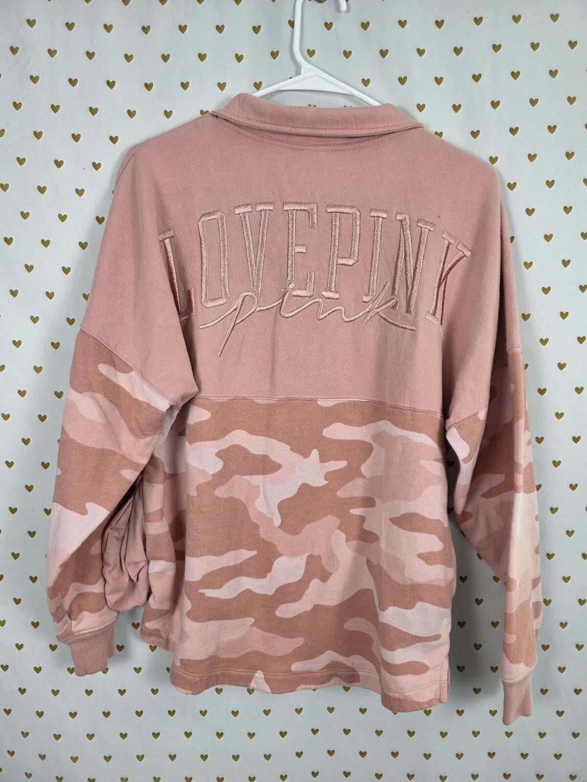 Victorias Secret Pink Embroidered Quarter Zip Sweater Shirt XS Oversized