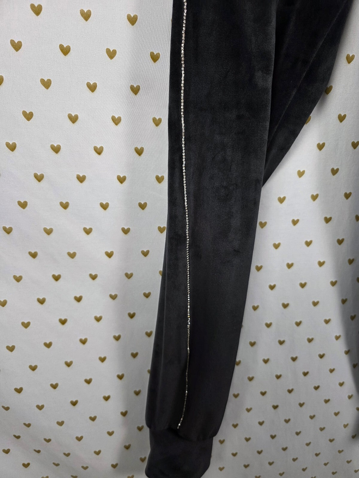 Victorias Secret Black Velvet Soft Sweats Sweatpants BLING Stripe MEDIUM