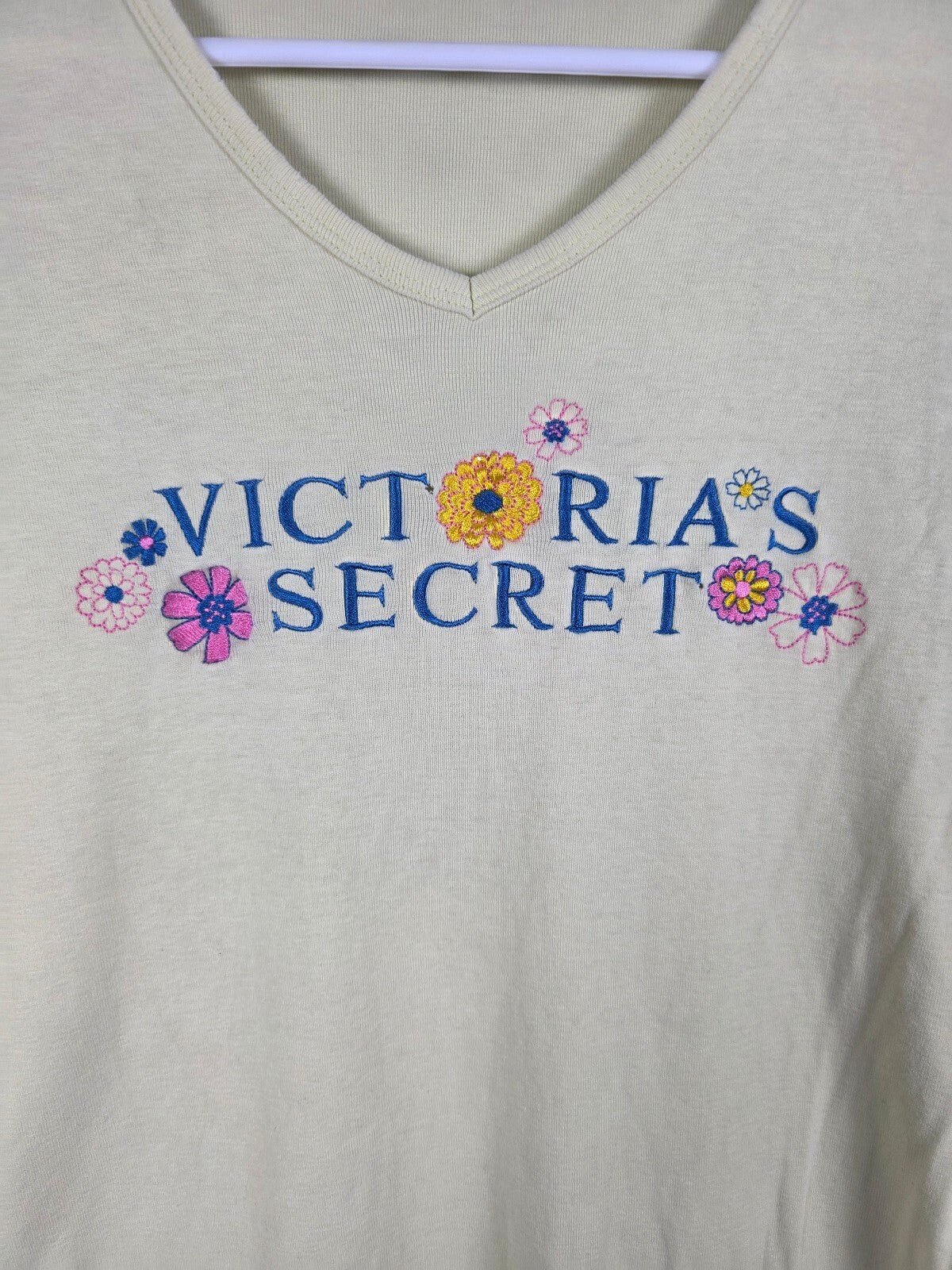 Victorias Secret Vintage Embroidered V Neck Sleep Dress Nightgown Yellow Small