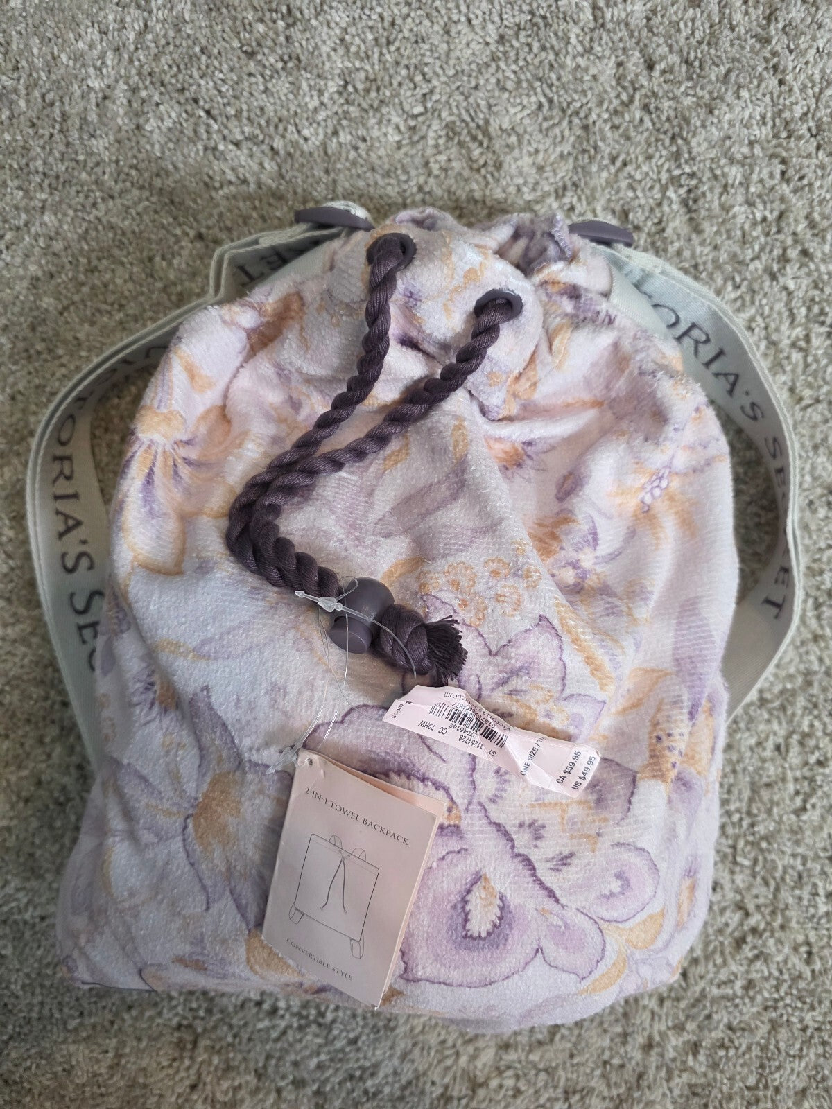 NWT Victoria's Secret 2-in-1 Floral Beach Towel Backpack Convertible Terry Tote