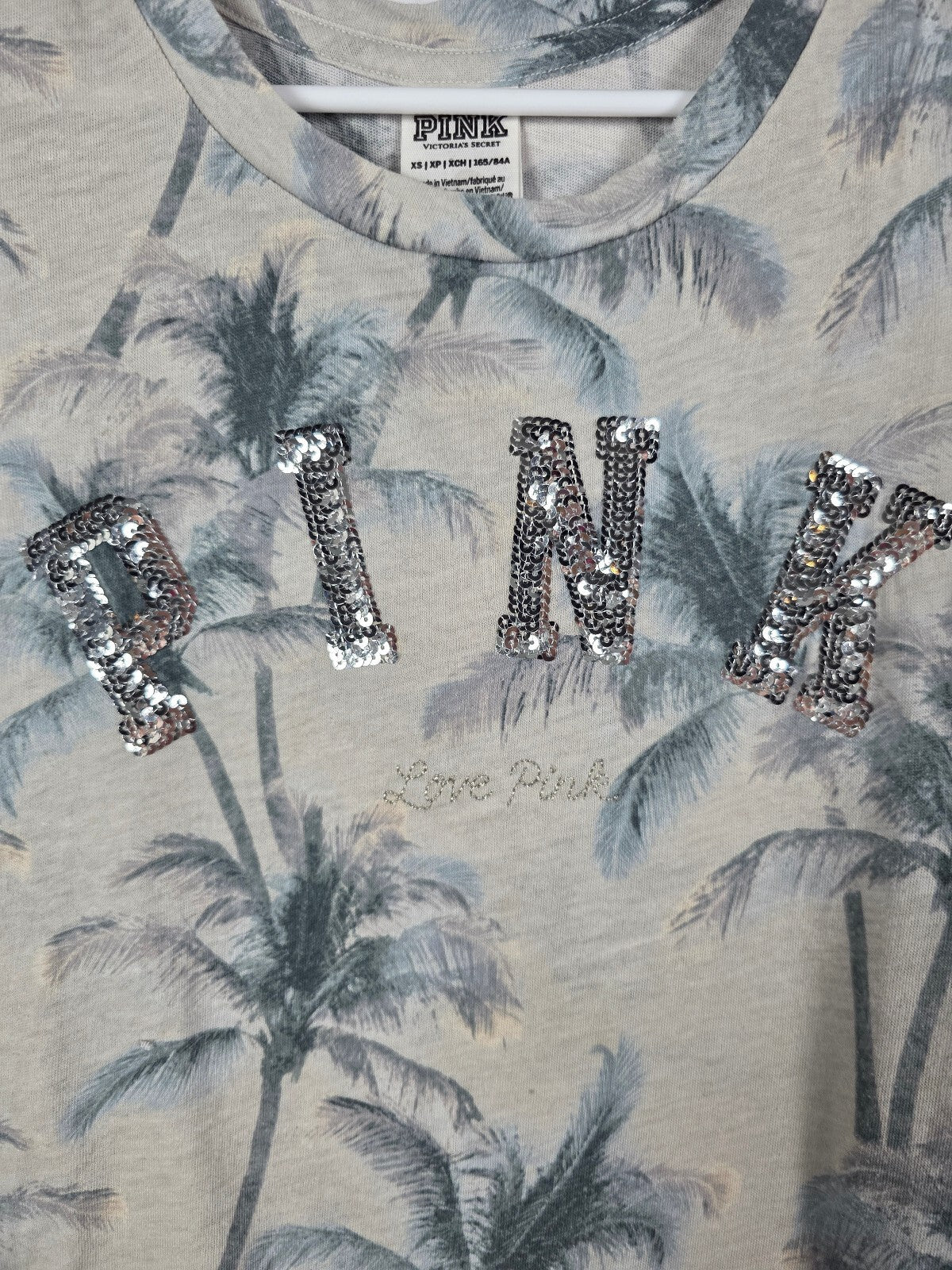 Victorias Secret PINK BLING PALM Sequin Tank Top LOVE XS