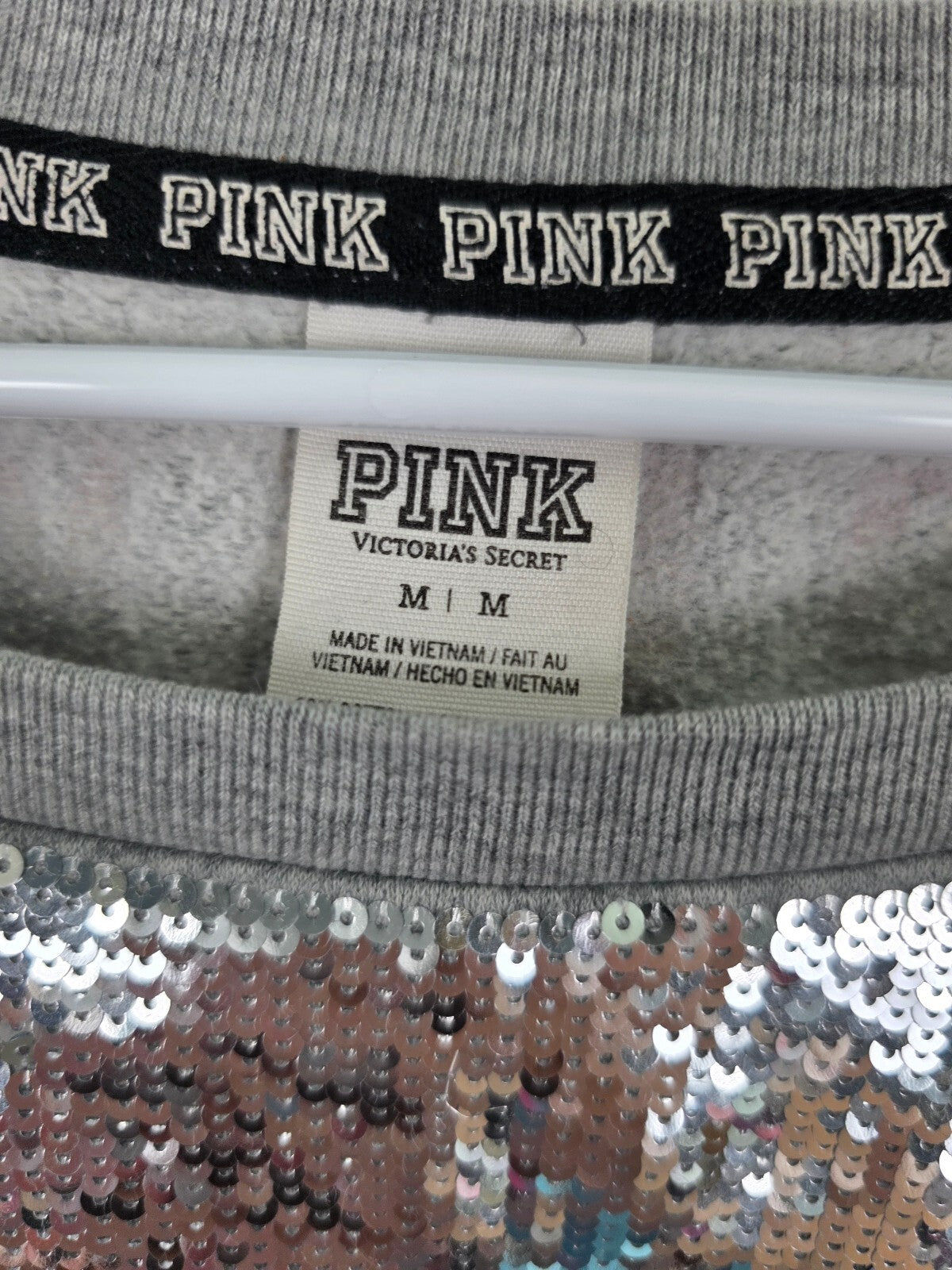 Victorias Secret Pink  Gradient Bling Sequined Crew Sweater Grey Medium