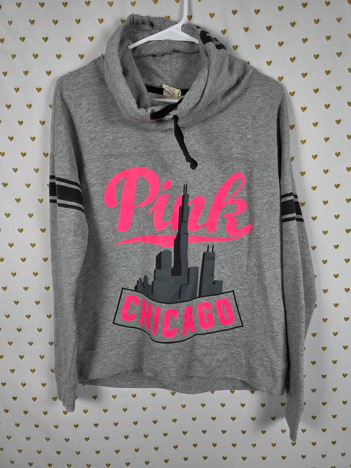 PINK Victoria's Secret Chicago Skyline Gray Cowl Neck Hoodie Sweatshirt XS