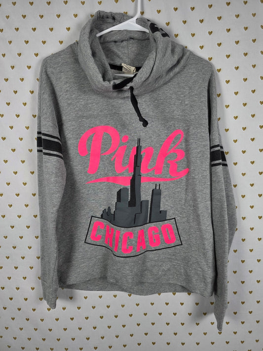 PINK Victoria's Secret Chicago Skyline Gray Cowl Neck Hoodie Sweatshirt XS