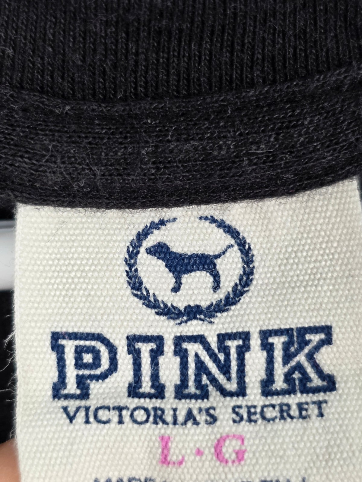 Victorias Secret PINK Vintage Bling Y2k Logo Black V neck tee shirt Large