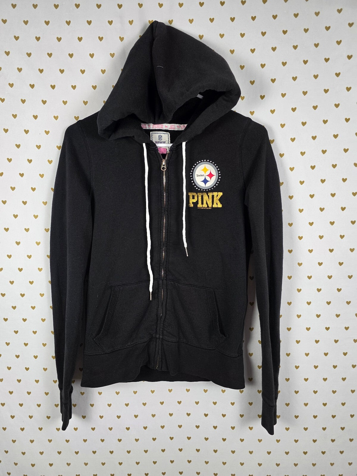 Victoria's Secret PINK Steelers 33 BLING Rhinestone Zip Hoodie Small NFL