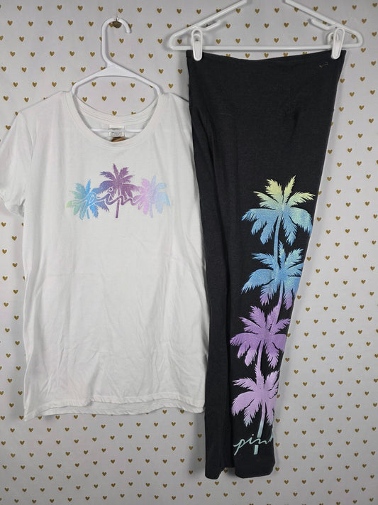 Victorias Secret PINK Glitter Palm BLING NWT Tee shirt Yoga Pants SET MED LARGE