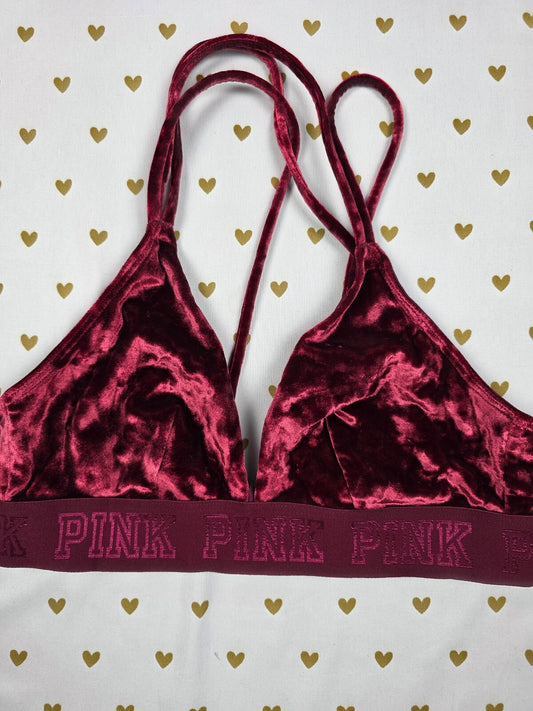 Victorias Secret Pink Velvet Strappy Small Bralette Bra Top Tank