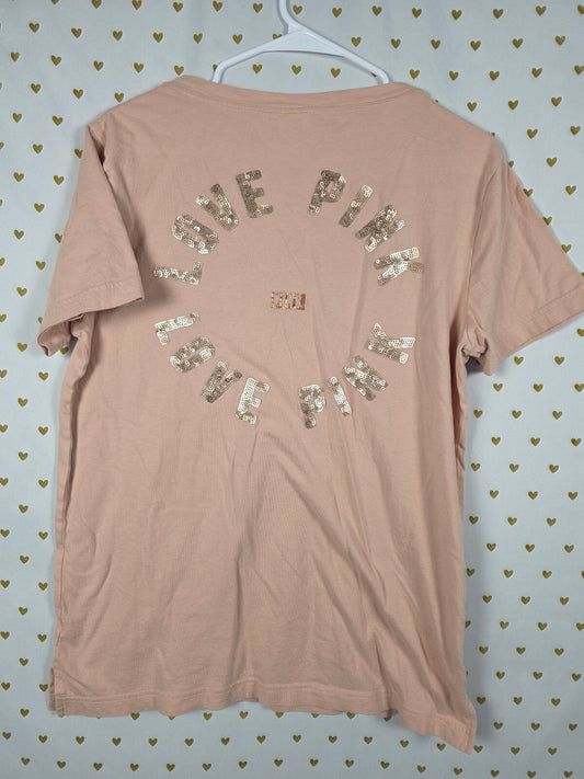 Victorias Secret PINK Matte Gold BLING V neck Hawaiian Tee shirt SMALL