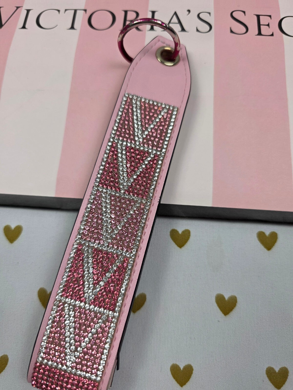 Victoria Secret BLING wristlet strap keychain Rhinestone Handle Studded Pink