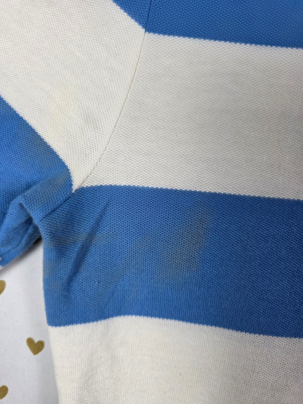 Victoria's Secret PINK Polo Shirt M Blue White Stripe Crest Gold Dog Preppy
