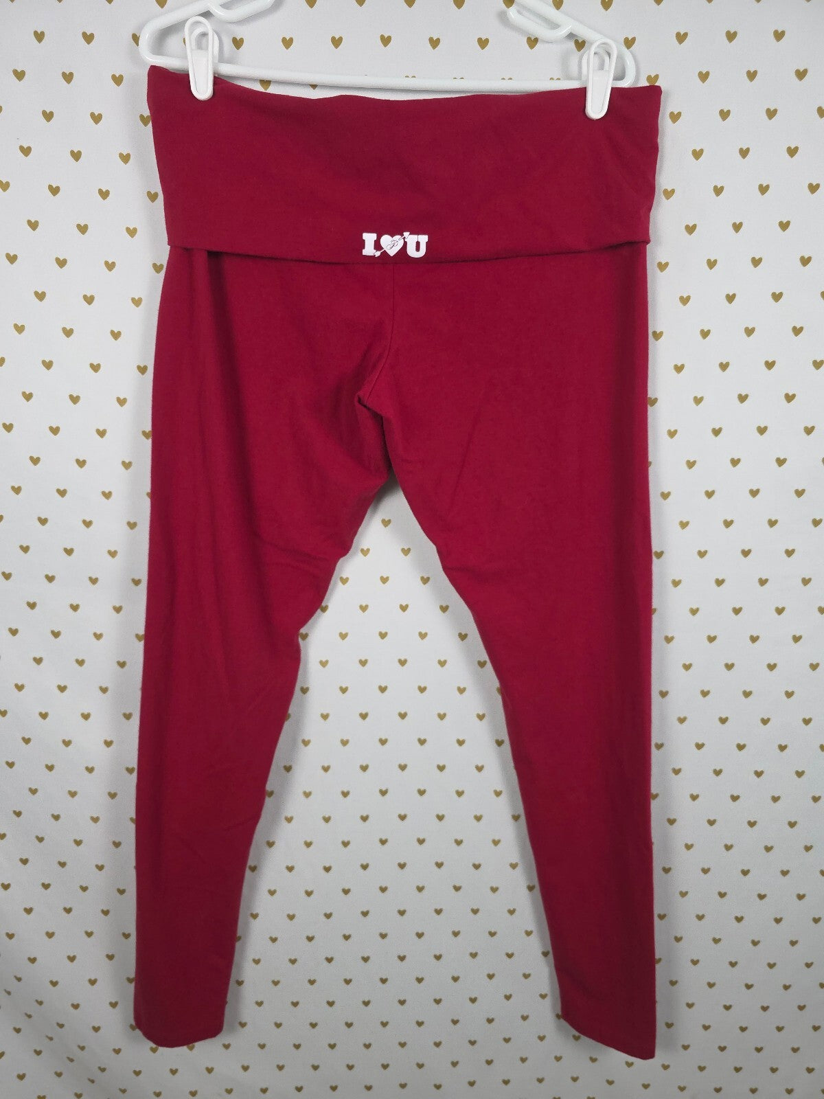 Victorias Secret PINK RED I LOVE YOU Foldover Yoga pants Skinny XL Regular