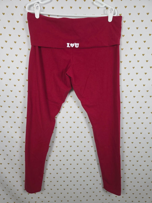 Victorias Secret PINK RED I LOVE YOU Foldover Yoga pants Skinny XL Regular