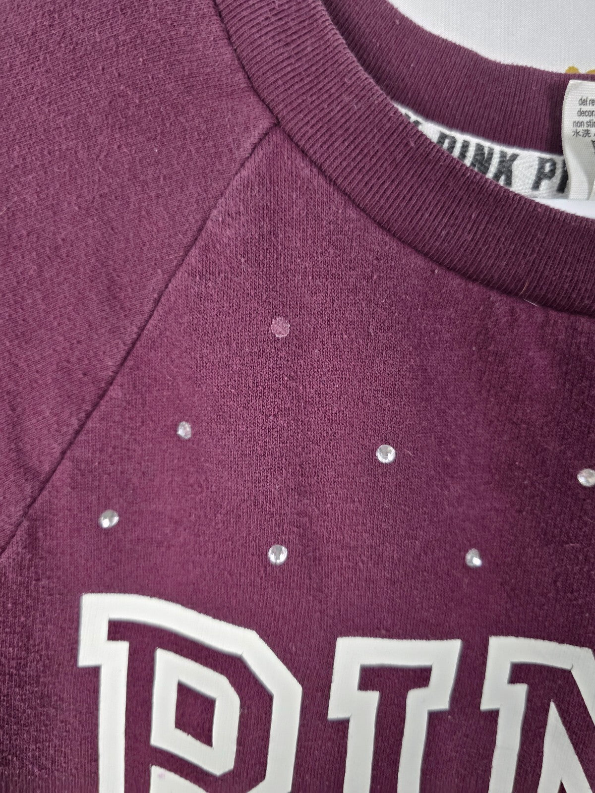 Victorias Secret Pink Bling Rhinestone studded Logo sweater crew Maroon SMALL