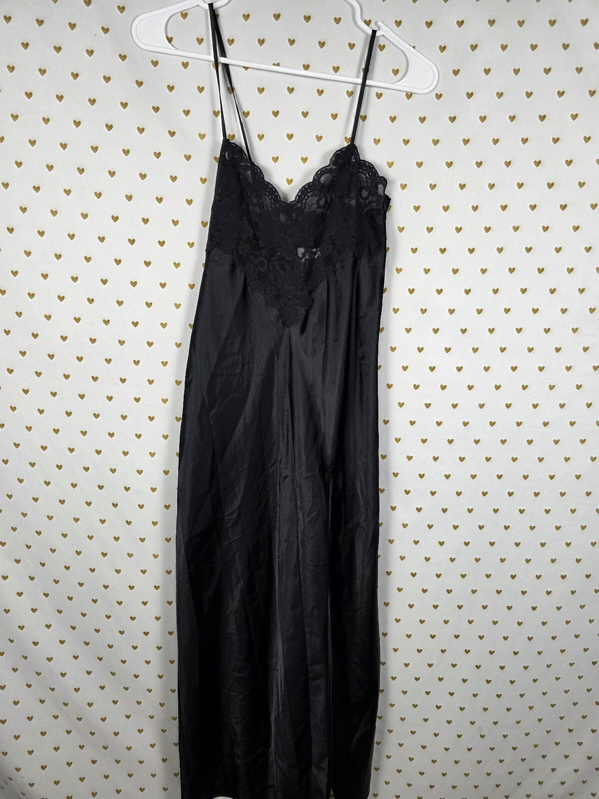 Victorias Secret Vintage Heart Label XS Black Maxi Dress Satin Nightie Lingerie