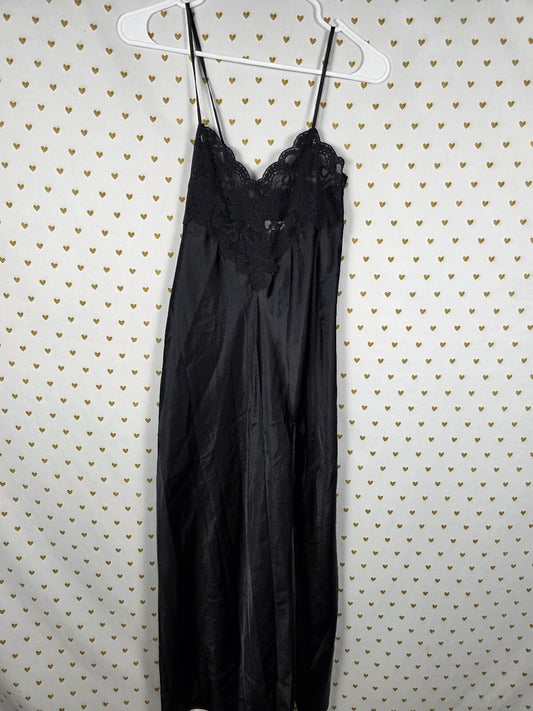 Victorias Secret Vintage Heart Label XS Black Maxi Dress Satin Nightie Lingerie
