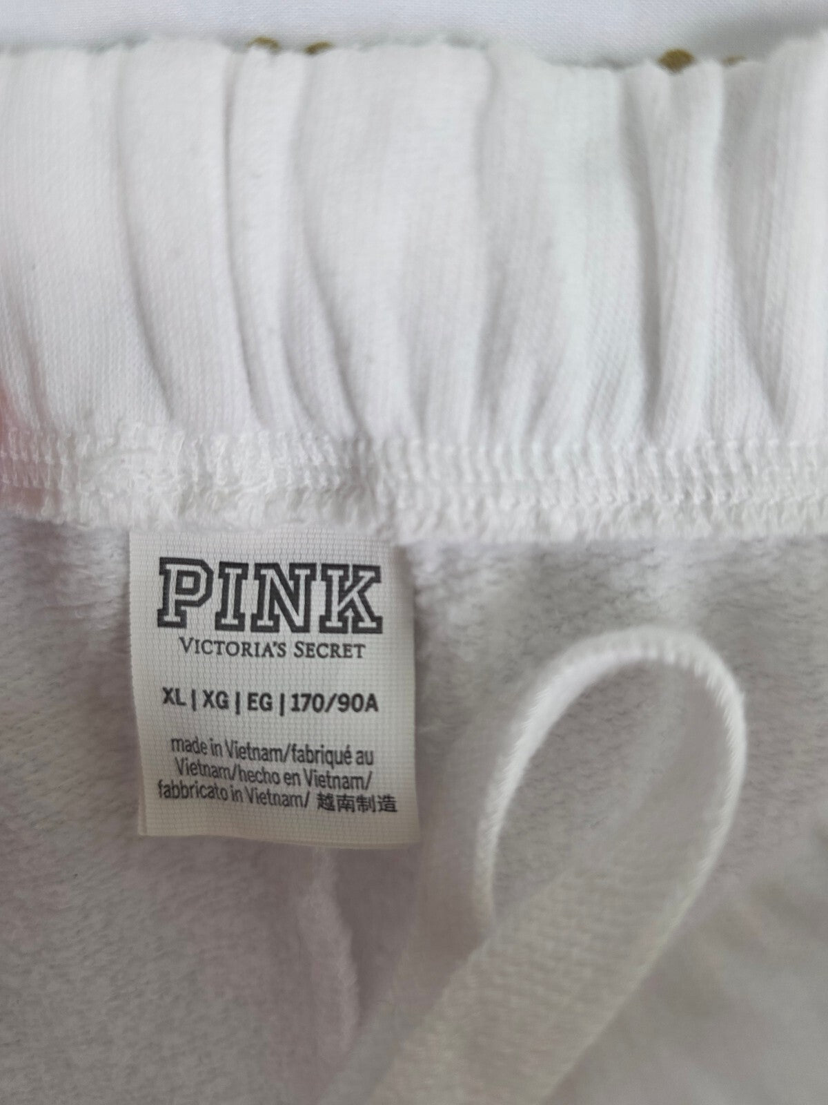 Victorias Secret PINK Glitter Bling Palm XL White Tee shirt Sweat Shorts SET