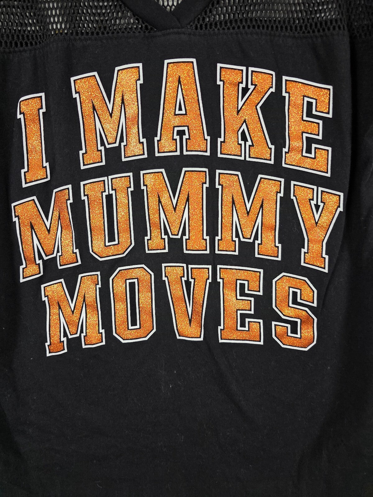 PINK Victoria's Secret I Make Mummy Moves Halloween Mesh Jersey Tee Black Small
