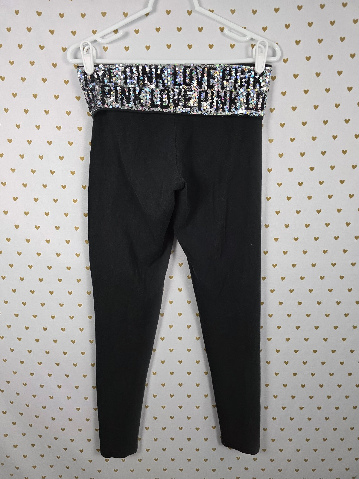 PINK Victoria's Secret FASHION SHOW Bling Foldover Leggings Black Sequin Y2k SM