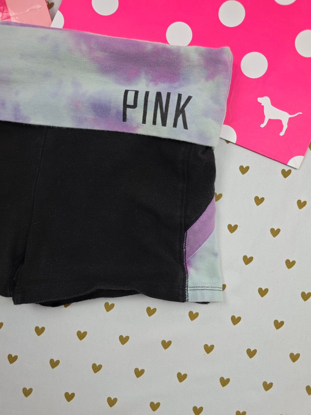 Victorias Secret PINK Foldover Yoga Shorts Logo Tye Dye XS