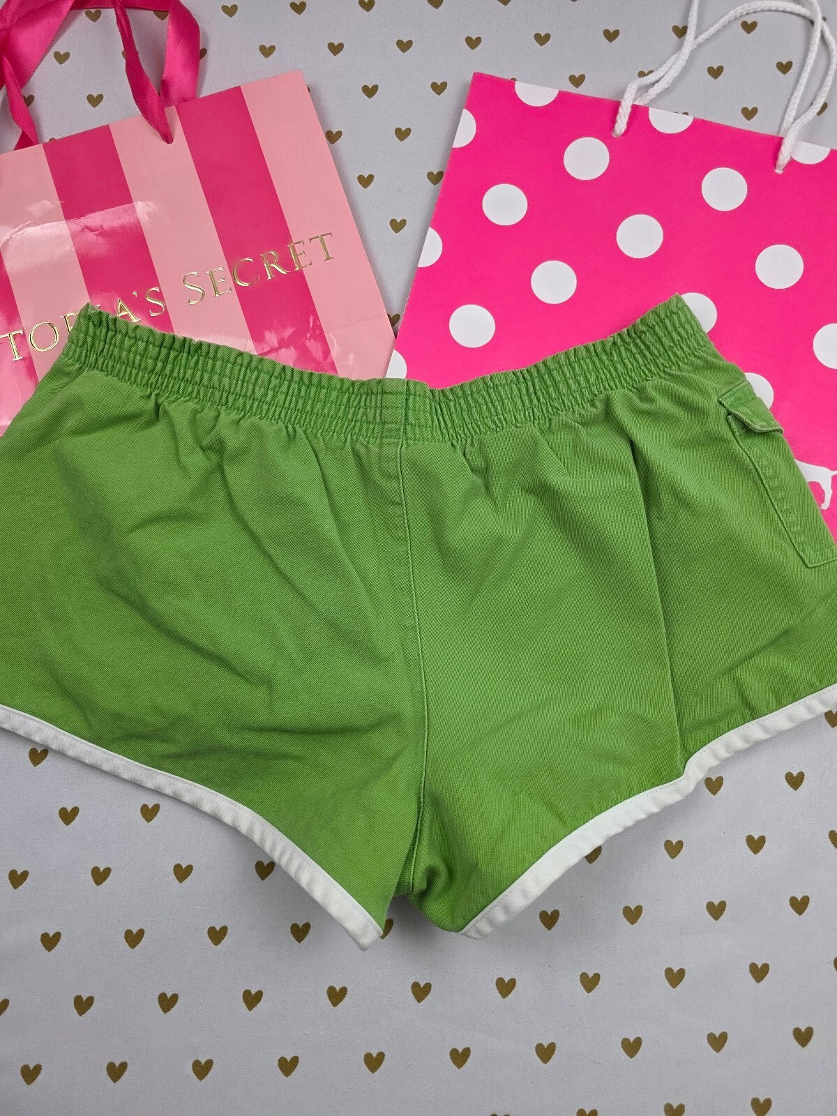Vintage 2007 VS PINK Green Foldover Dolphin Shorts SMALL Go Pink Y2K Cargo
