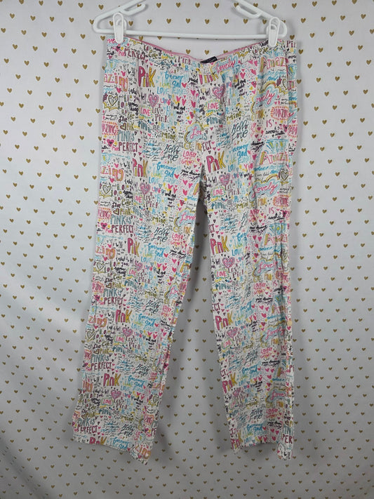Victoria's Secret PINK Vintage Doodle Graffiti Pajama Pants L Cotton Y2K