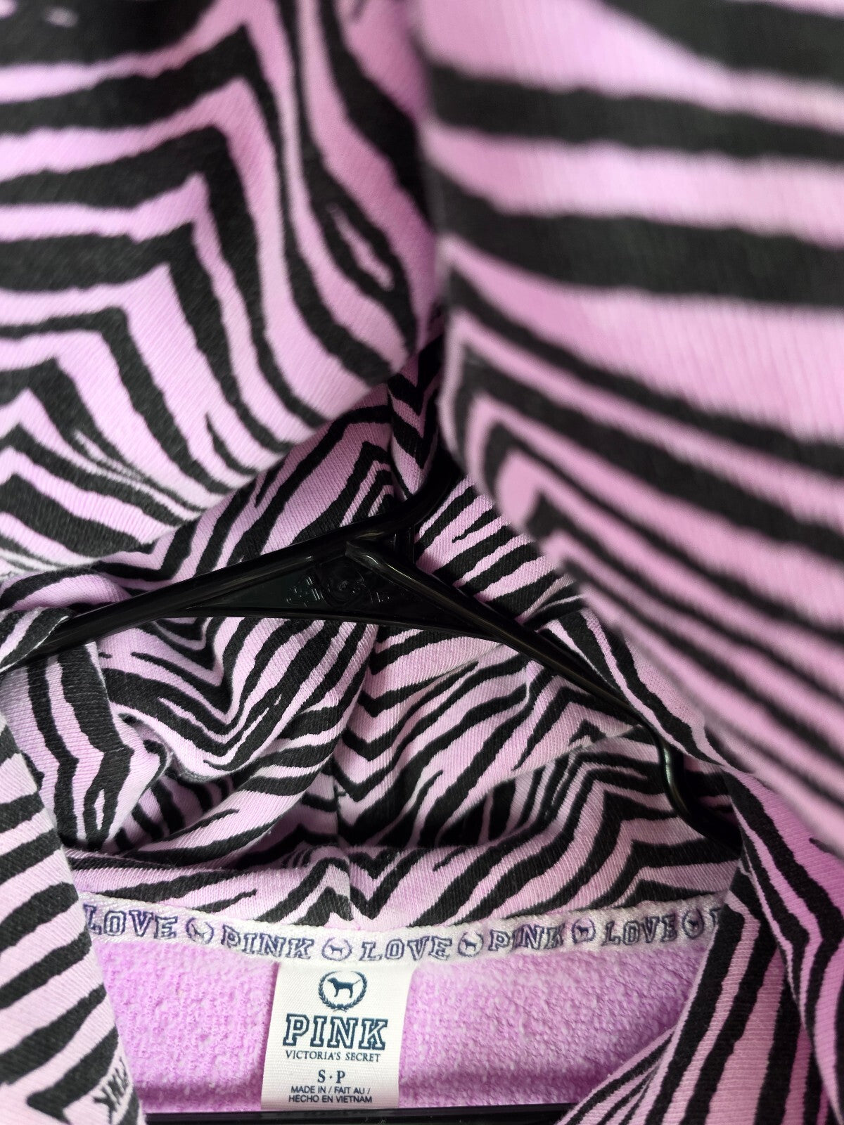 Victorias Secret Pink ZEBRA animal Print Vintage Hoodie Full zip Jacket SMALL
