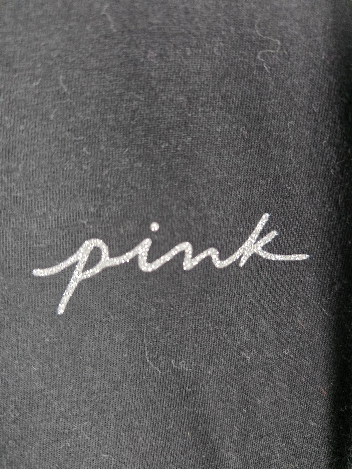 Victorias Secret PINK Black Bling Studded Tee shirt Logo Glitter MEDIUM