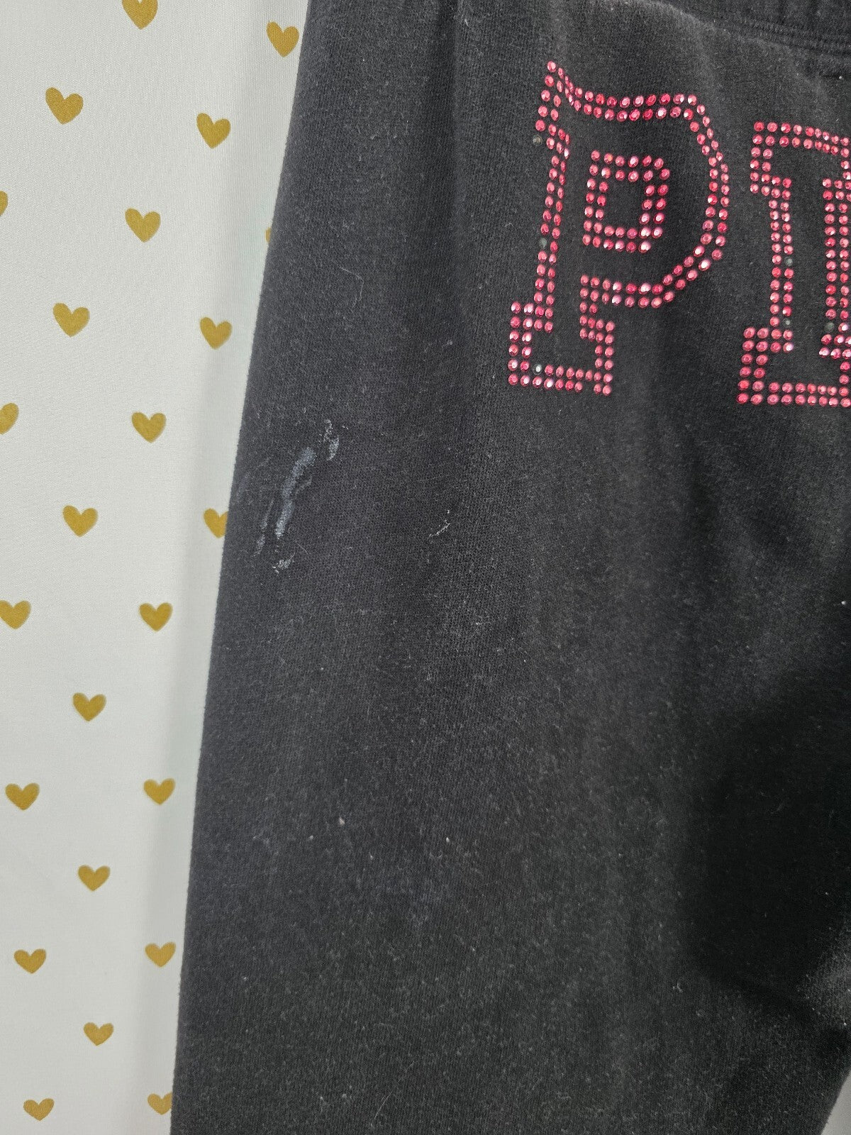 Vintage 2009 VS PINK Rhinestone Guitar Sweatpants Black BLING Small Y2K