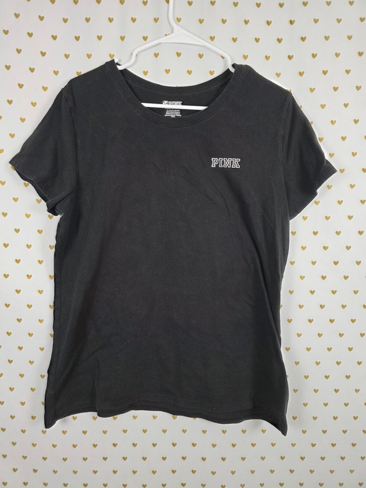 Victorias Secret PINK Bling studded Logo Short Sleeve Black tee shirt XL