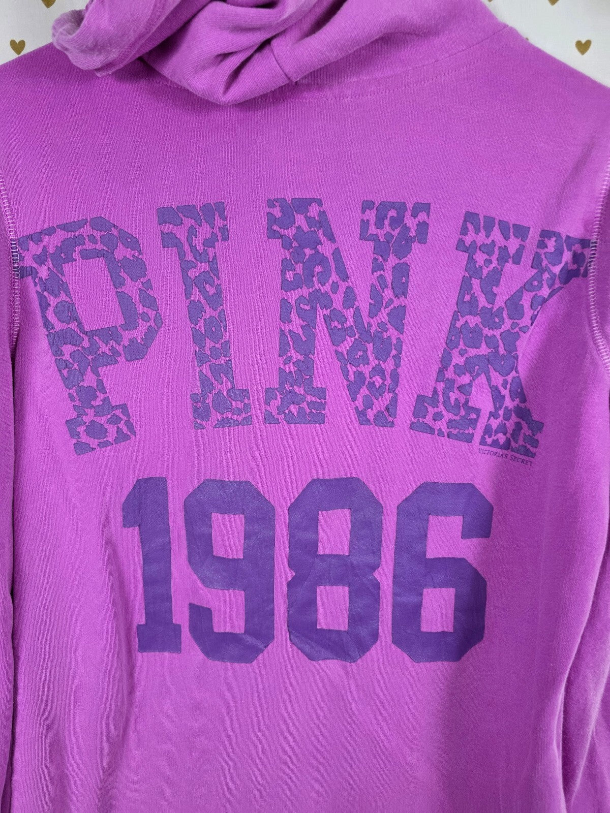 Victoria's Secret PINK 1986 Leopard Logo Zip Hoodie Purple Vintage Medium