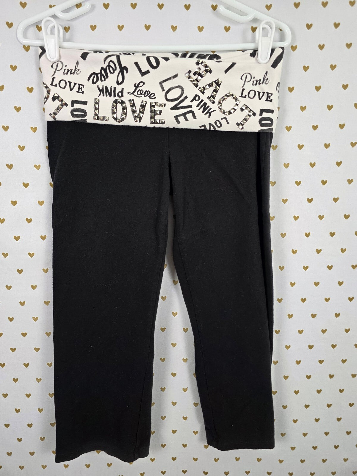 Victorias Secret PINK Vintage Love Bling Studded Capri Yoga Pants Small