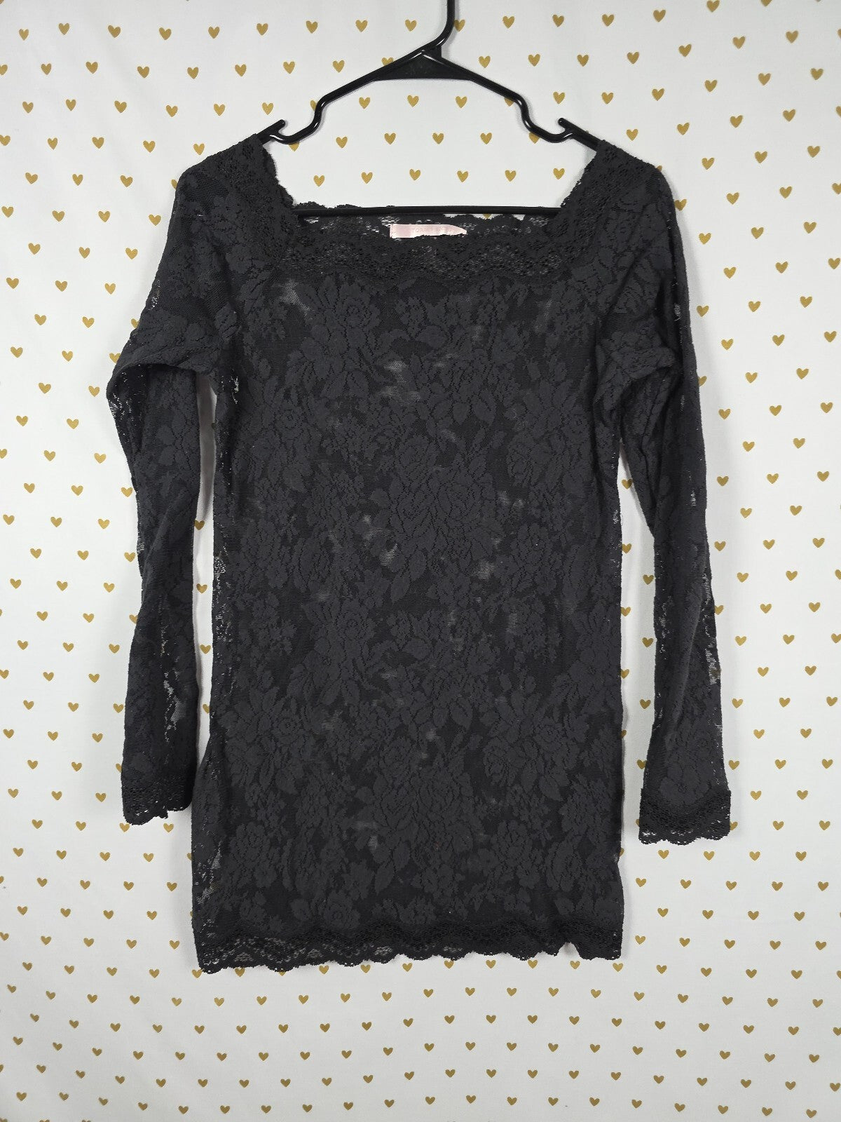 Victoria's Secret Black Floral Lace Sheer Mini Dress Cover Up Long Sleeve XL