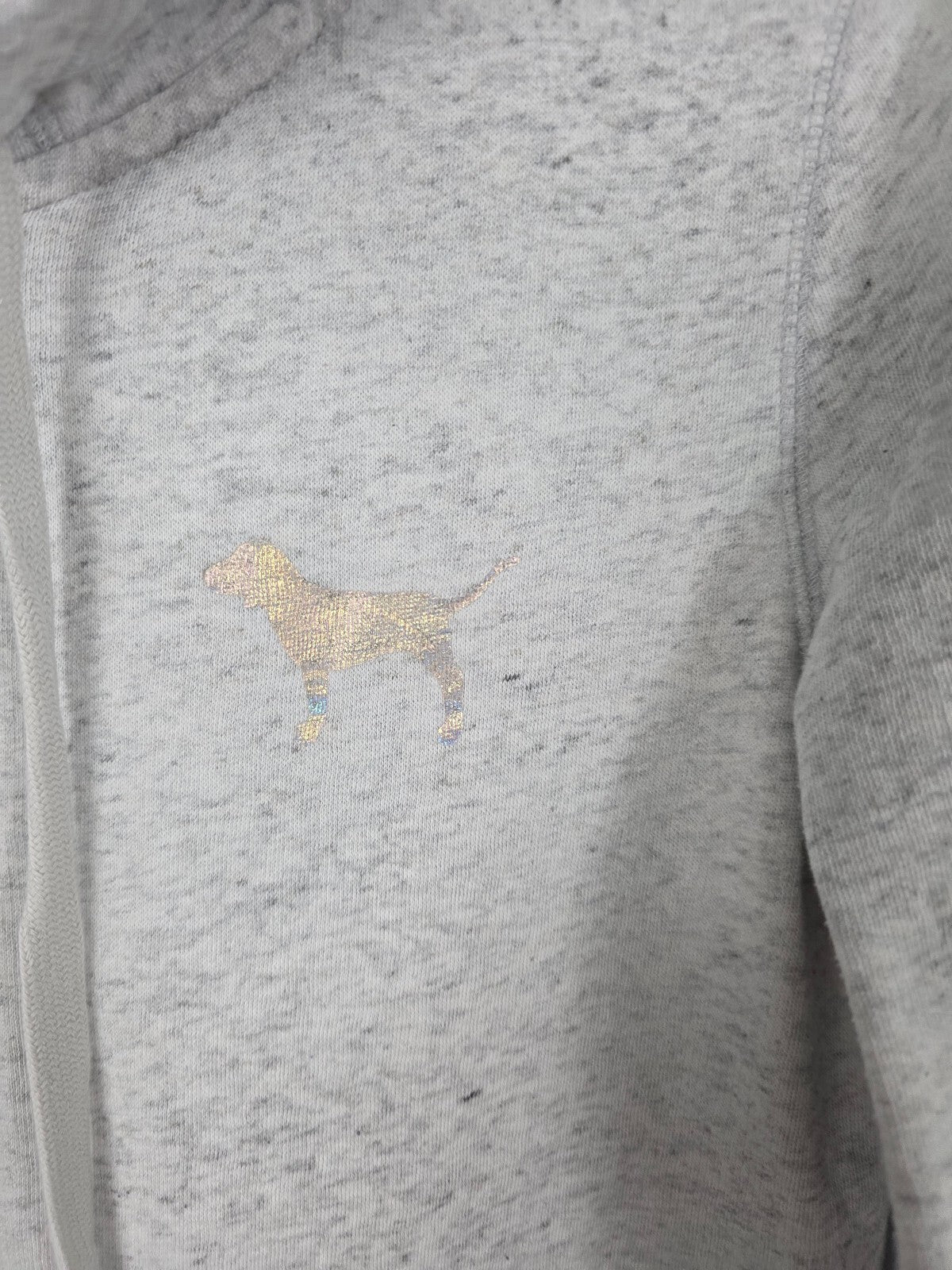 Victorias Secret Pink Grey Holographic Logo Full Zip Hoodie Jacket Medium