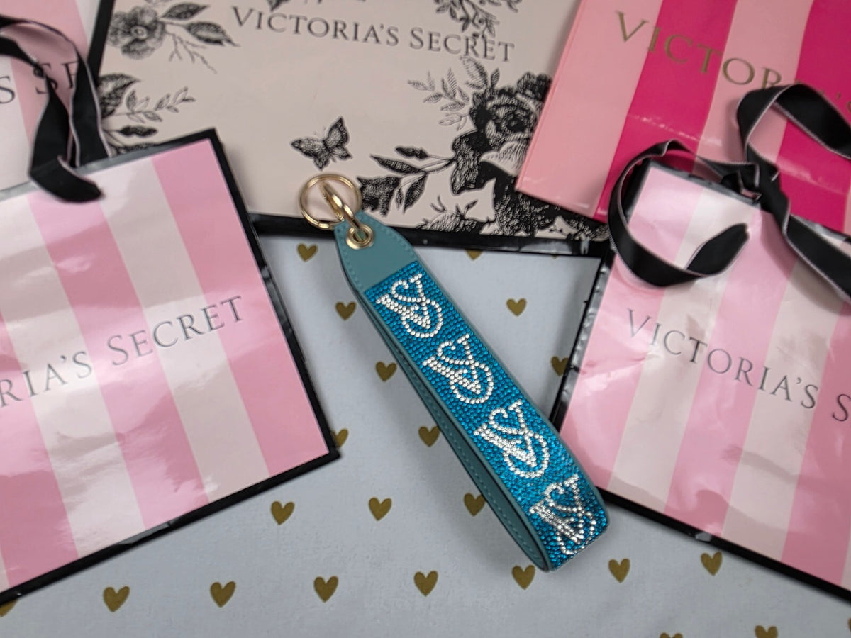Victoria Secret BLING wristlet strap keychain Logo Studded Handle Rhinestone