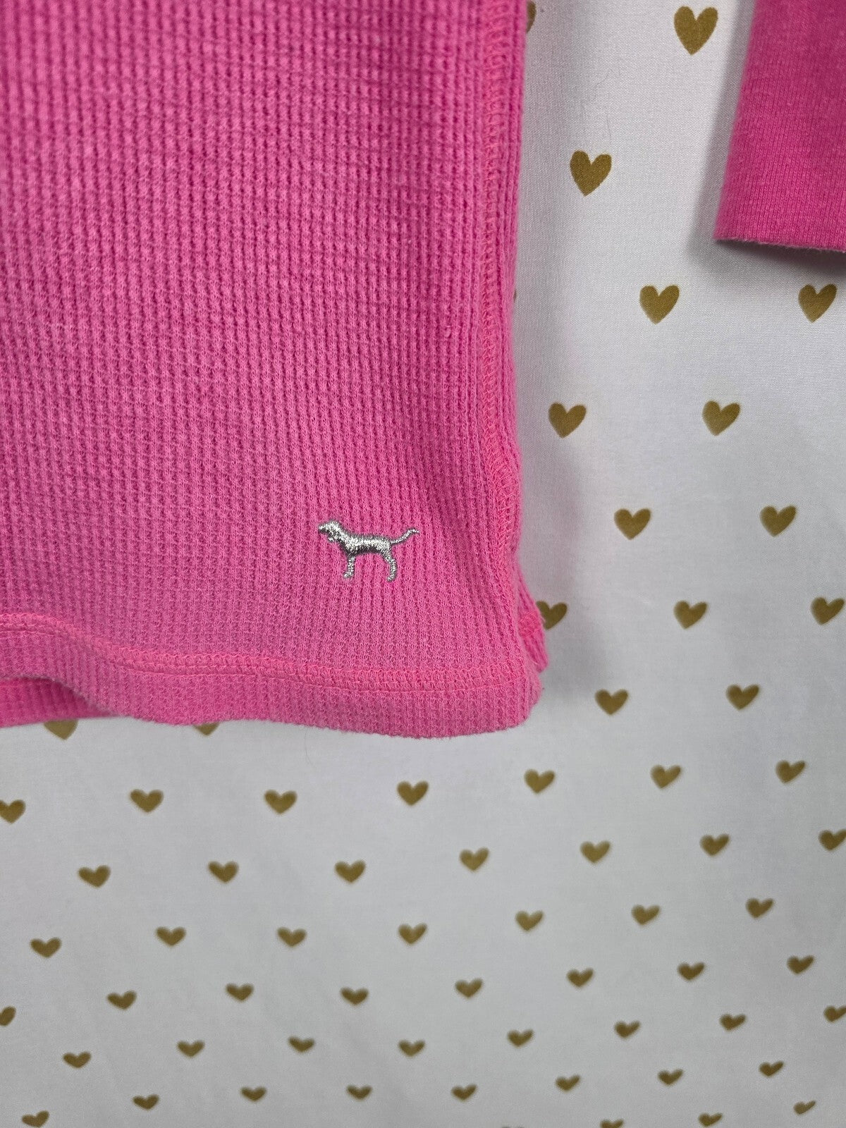 Victoria's Secret PINK Thermal Hoodie Henley Rhinestone Y2K Pink S