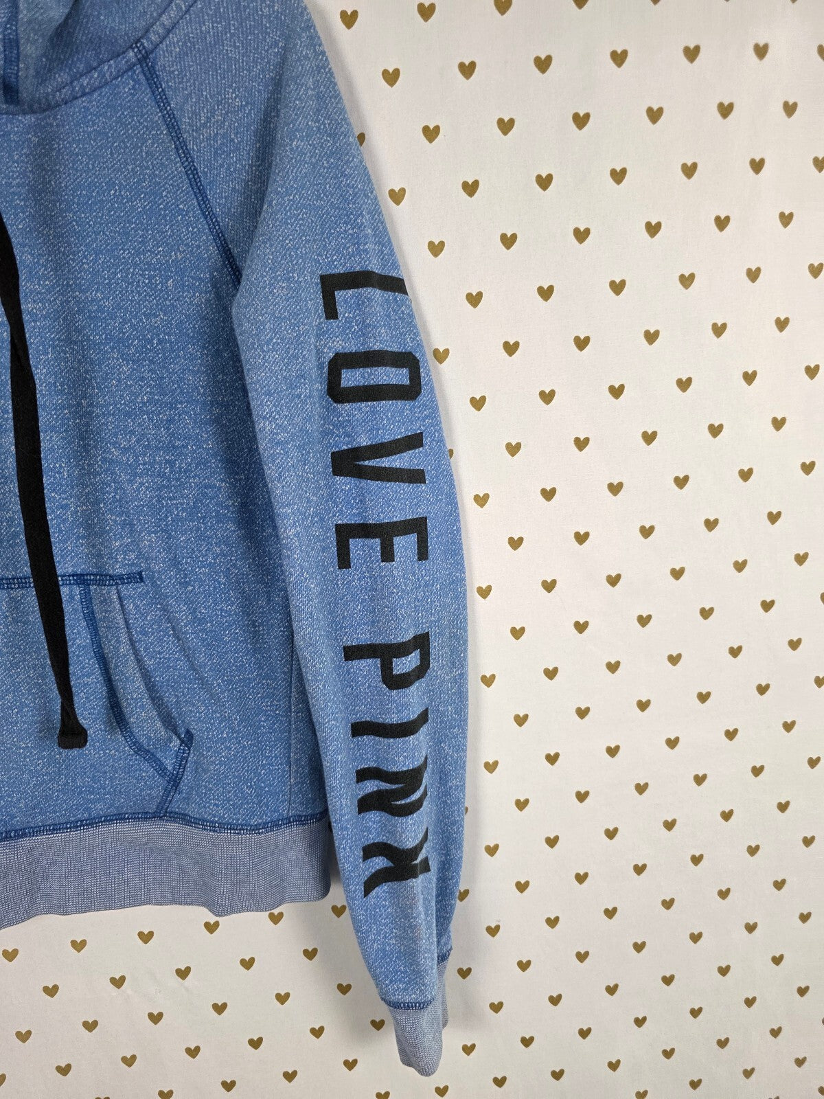 Victorias Secret Pink Vintage Heart Love Blue Full Zip Hoodie Jacket Small