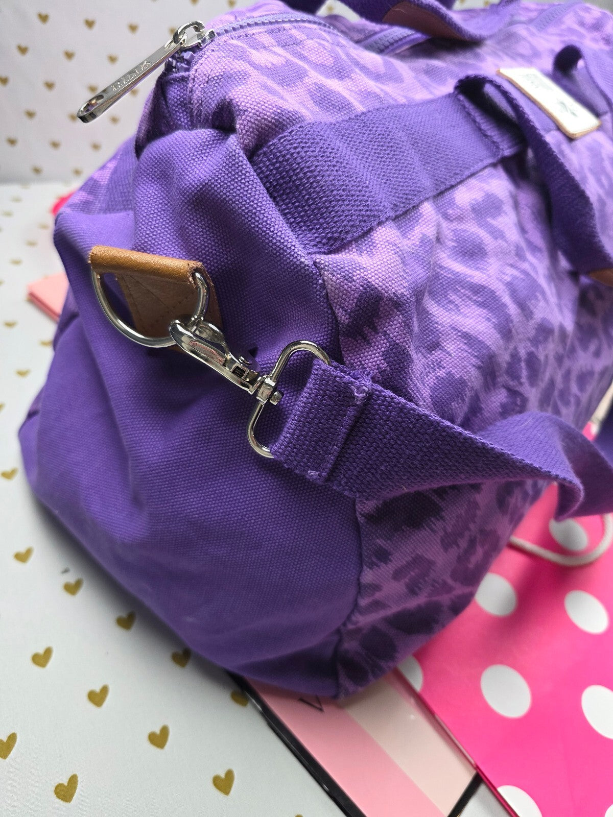 Victoria's Secret PINK Leopard Cheetah LOVE PINK Canvas Duffle Weekender Bag