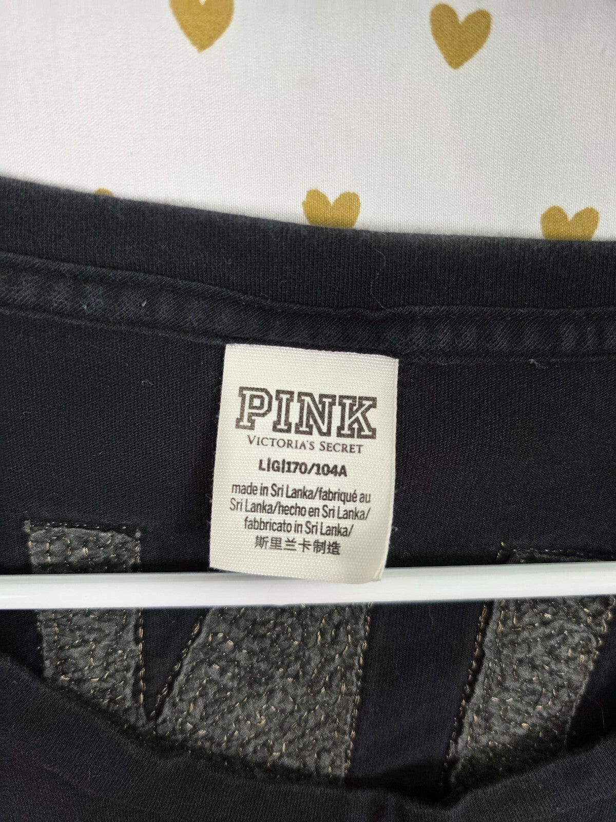 Victorias Secret PINK Gold Bling Sequined Crest tee shirt Large