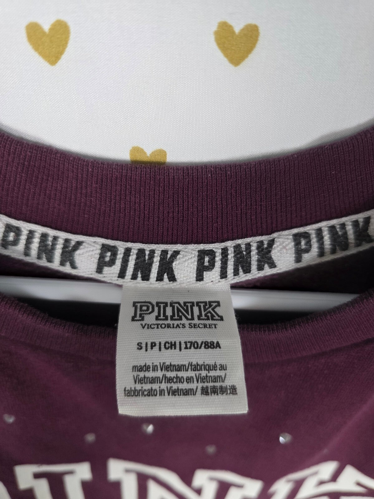 Victorias Secret Pink Bling Rhinestone studded Logo sweater crew Maroon SMALL