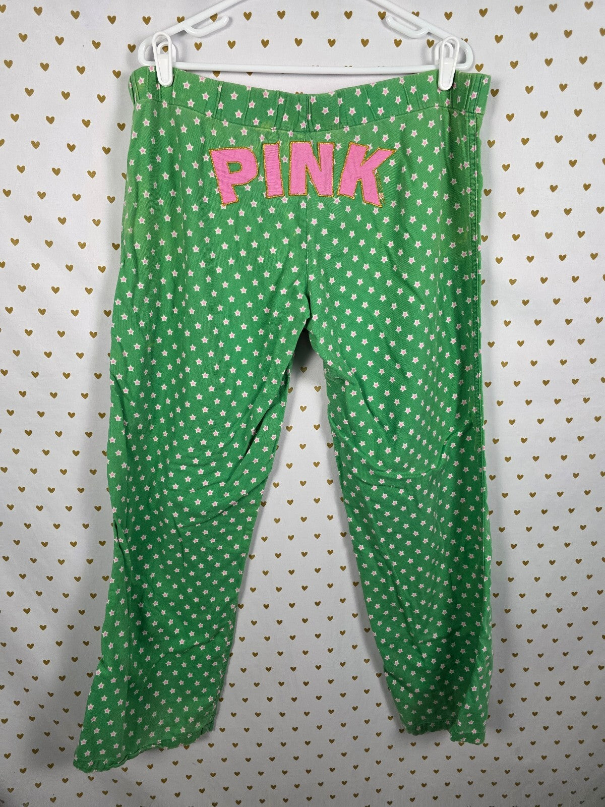 Victorias Secret Green Pink Medium Stars Sleep Pants Pajama PJ Bottoms