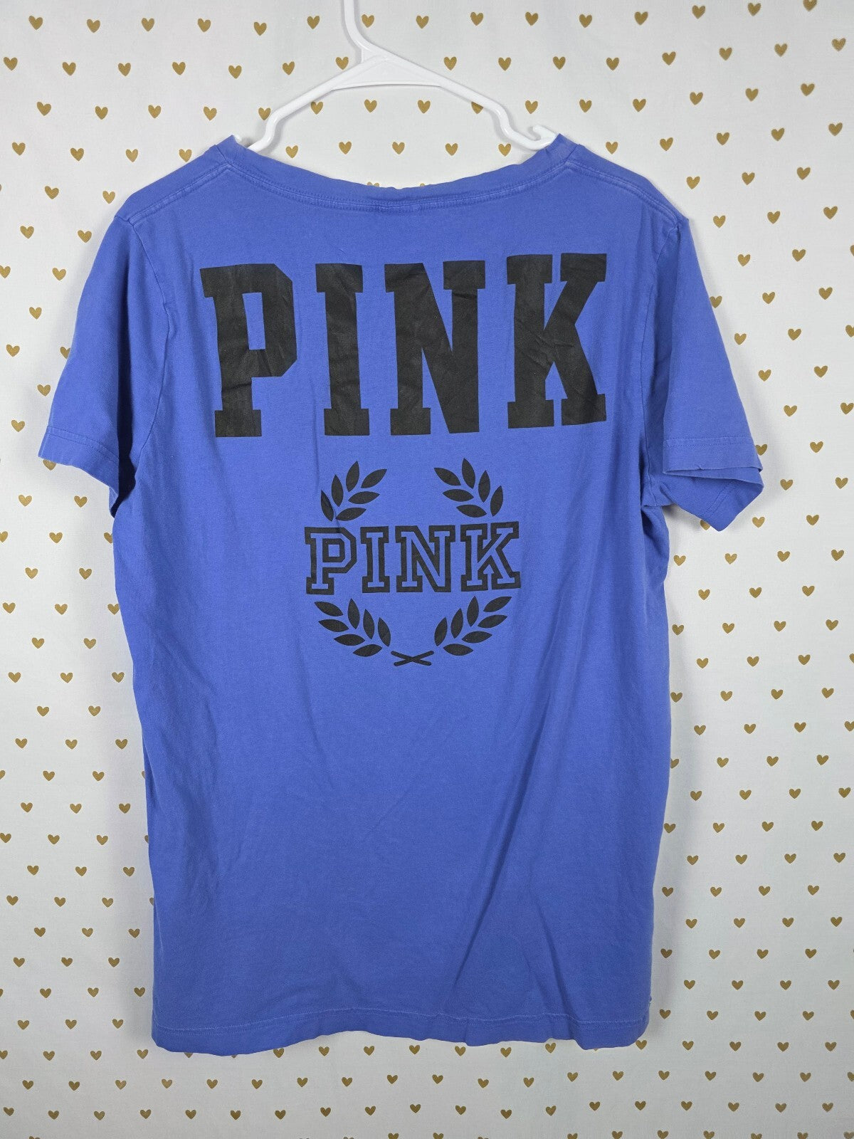 Victorias Secret PINK Blue V neck Pocket Logo Tee shirt Medium