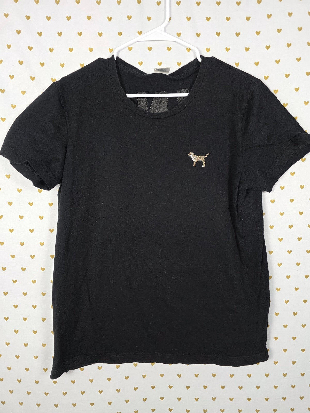 Victorias Secret PINK GOLD BLING Crest Logo Tee Shirt Sequined Medium
