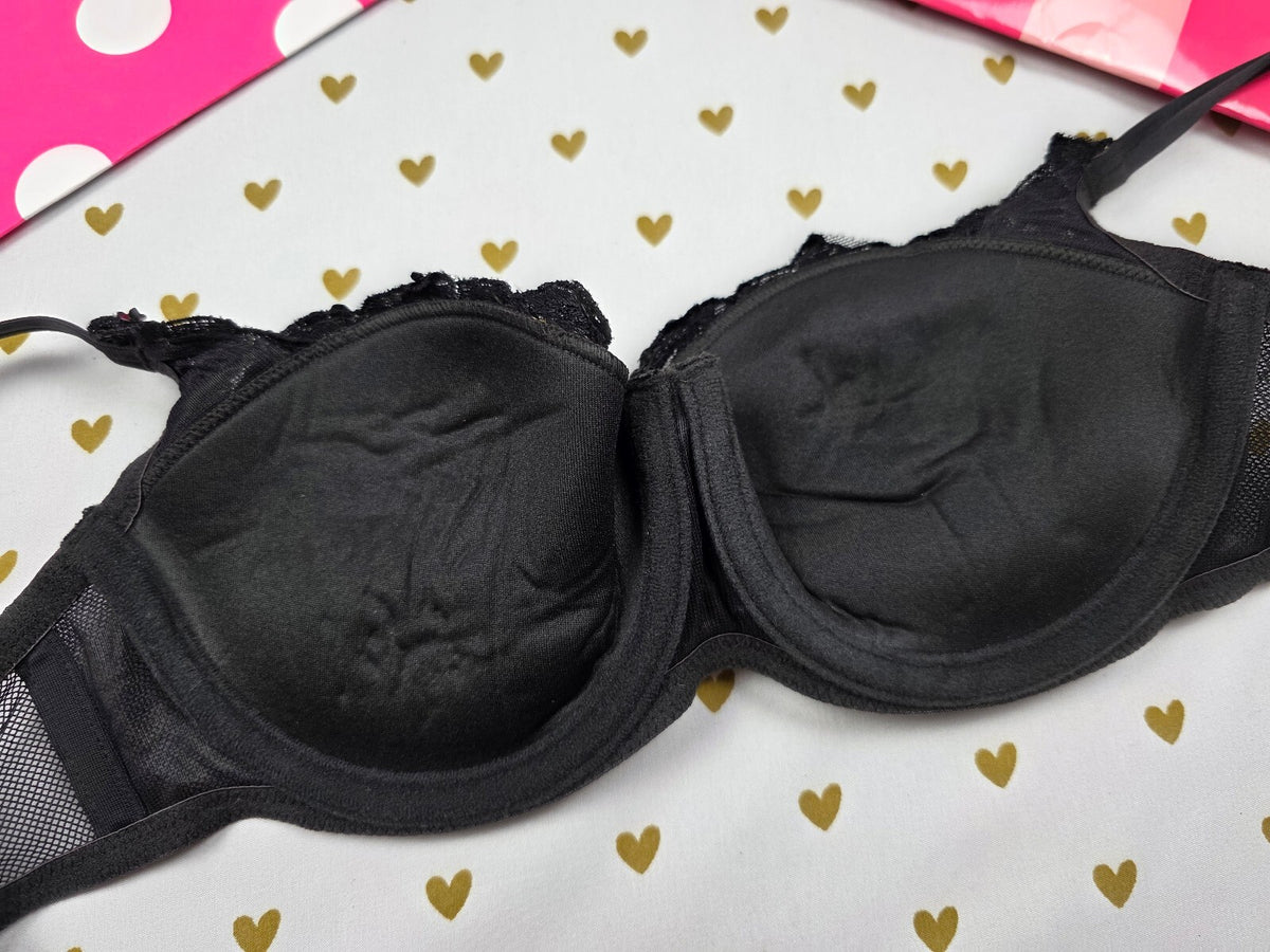 Vintage 2002 Victoria's Secret Black Beaded Lace Bra 34A Embroidered Y2K Leopard