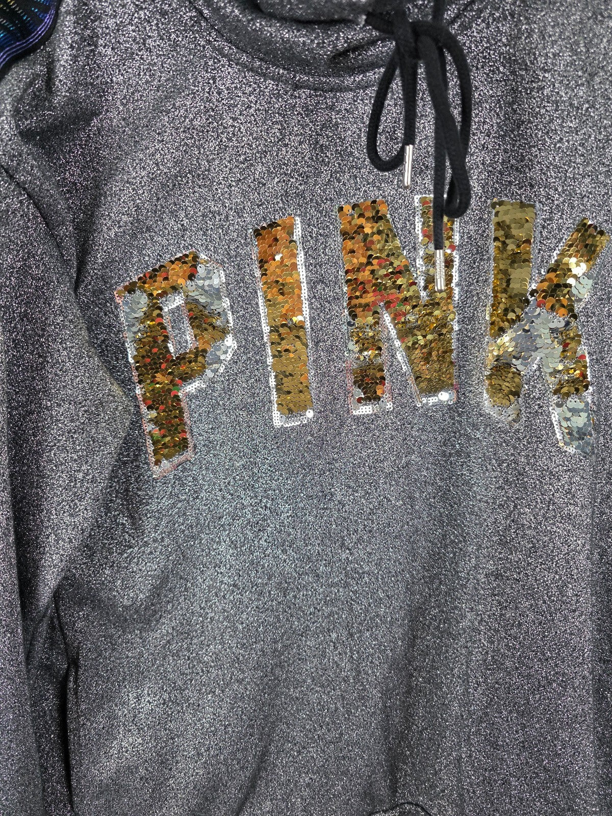 Victorias Secret Pink FLIP SEQUIN Shimmer BING Rainbow Slouchy Sweater XS OVERSZ