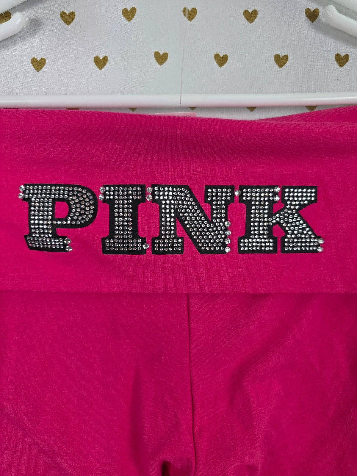 Victorias Secret PINK New NWT Foldover Yoga Pants Logo studded Capri Pants L