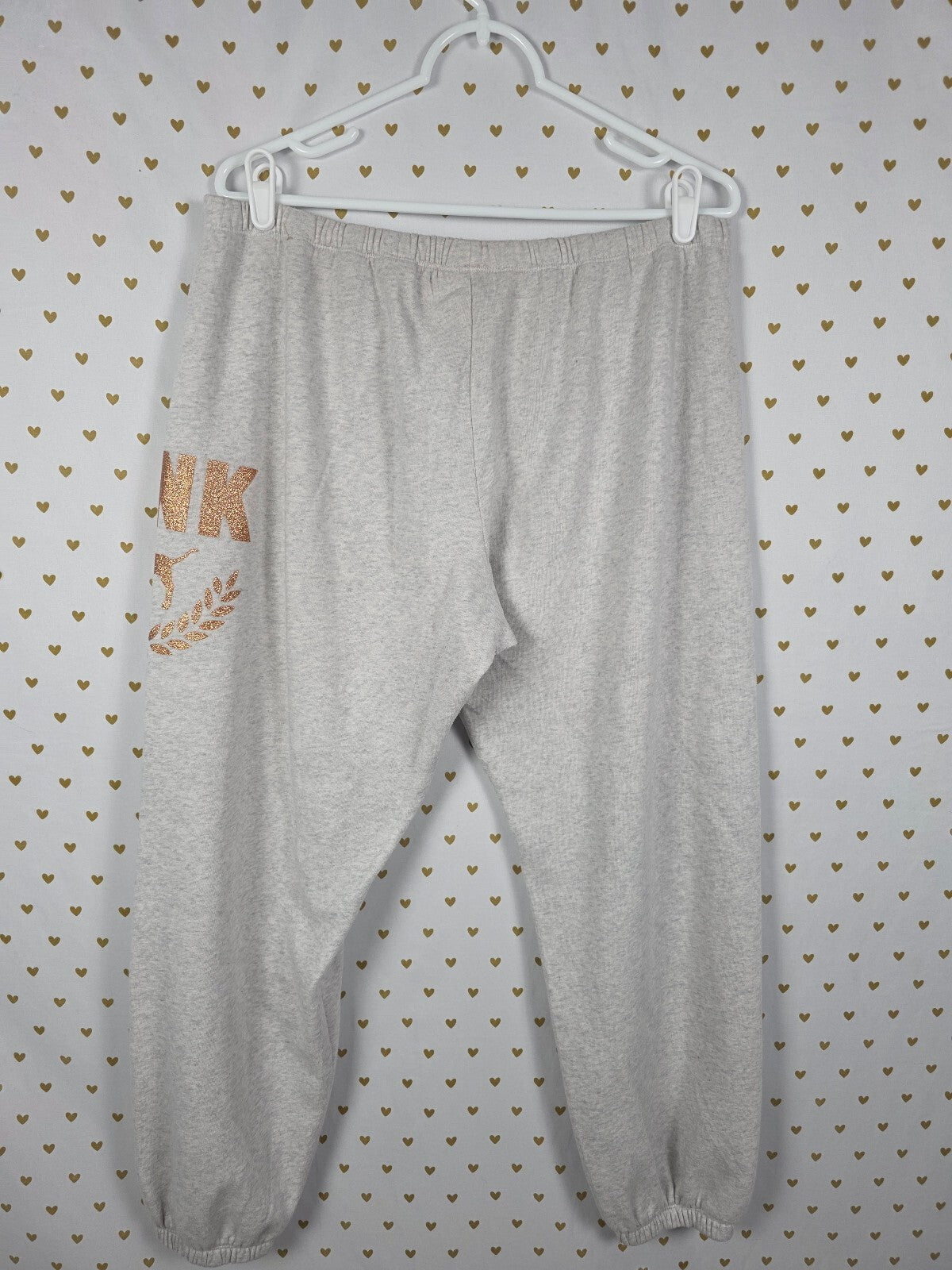 Victorias Secret PINK Gold Bling Glitter Logo Sweats Sweatpants Crest Large