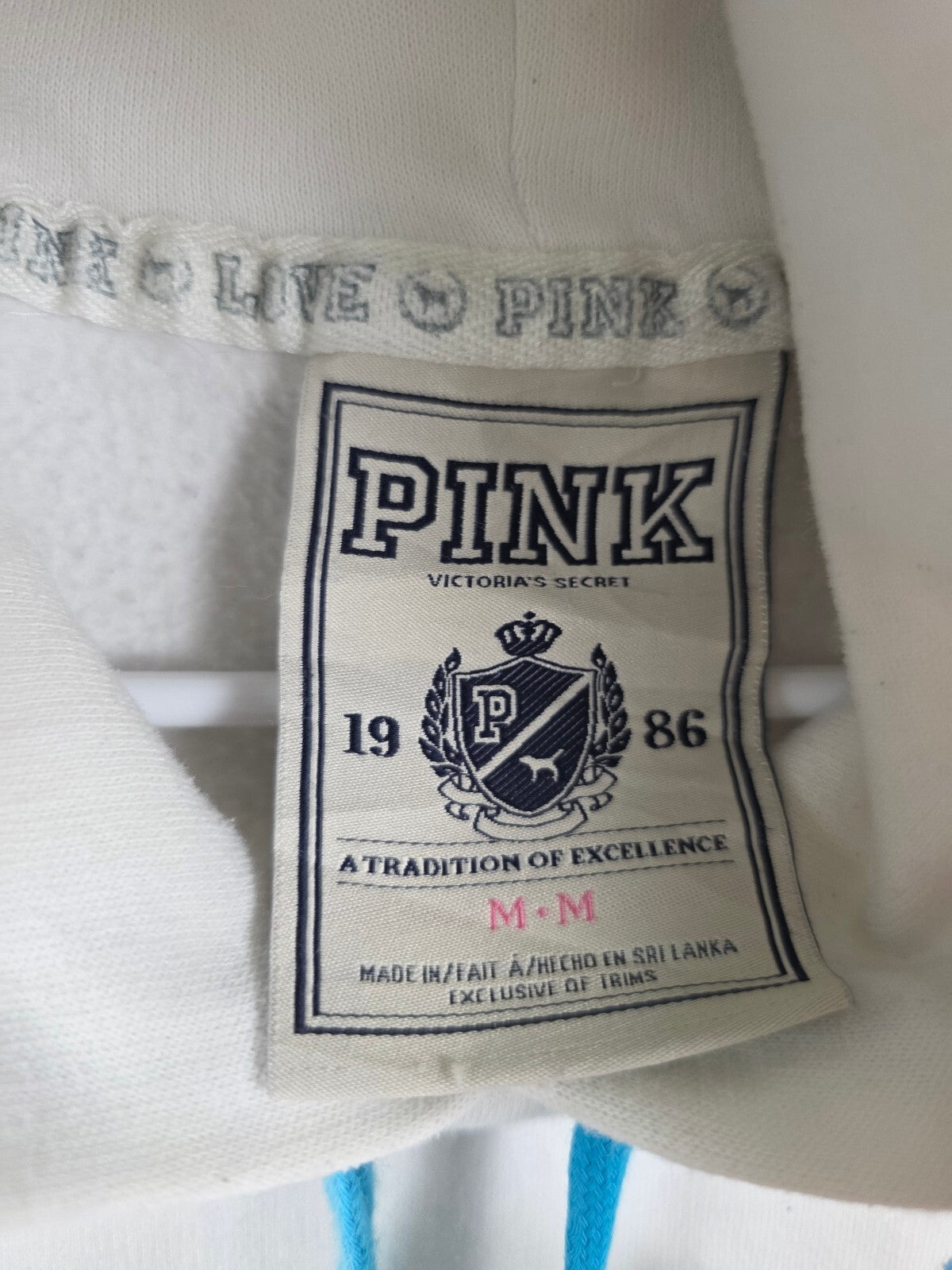 Victorias Secret Pink White Heart vintage Y2k Hoodie Jacket Medium Pullover